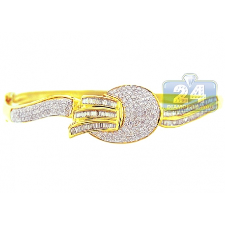 Womens Diamond Round Bangle Bracelet 14K Yellow Gold 2.00 ct 7"