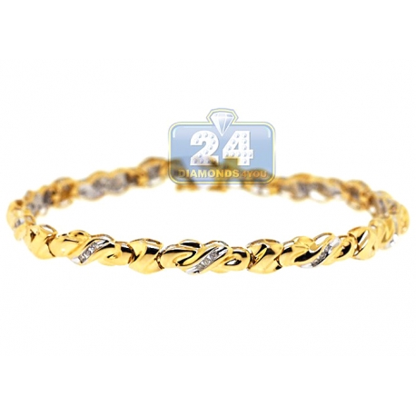 Womens Channel Set Diamond Wave Tennis Bracelet 14K Yellow Gold
