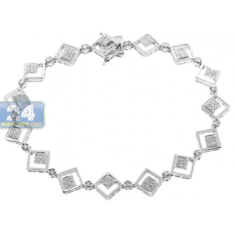 Womens Diamond Square Link Bracelet 14K White Gold 1.00 ct 7.5"