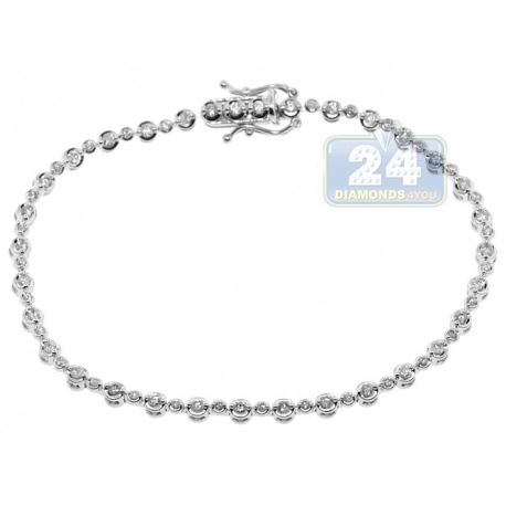 Womens Diamond Halo Tennis Bracelet 14K White Gold 1.16 ct 7"