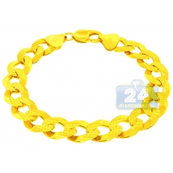 10K Yellow Gold Diamond Cut Cuban Link Mens Bracelet 14 mm 9.5"