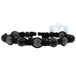 Stainless Steel 7.00 ct Black Diamond Bead Adjustable Bracelet
