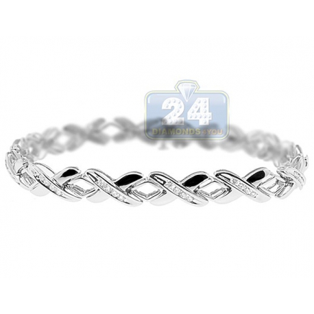 Womens Diamond X Shape Link Bracelet 14K White Gold 0.73 ct 7"