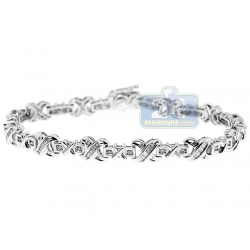 14K White Gold 1.40 ct Diamond X Link Womens Bracelet