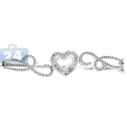 14K White Gold 1.20 ct Diamond Heart Womens Bangle Bracelet