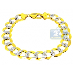 10K Two Tone Gold Curb Diamond Cut Bracelet 12 mm 9 1/4 Inches