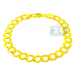 Solid 10K Yellow Gold Curb Link Mens Bracelet 10 mm 9 Inches