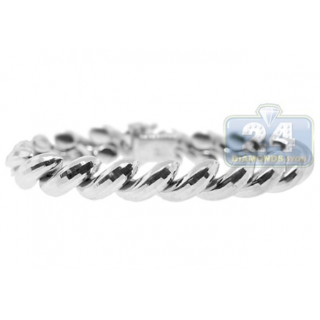 Real 10K White Gold Twisted Link Womens Bracelet 11mm 7.25"