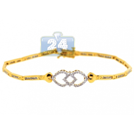 Womens Diamond Heart Link Bracelet 14K Yellow Gold 0.82 ct 7"