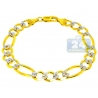 10K Two Tone Gold Figaro Diamond Cut Men Bracelet 10 mm 9.25 Inch