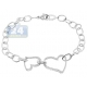 14K White Gold Diamond Two Hearts Womens Link Bracelet