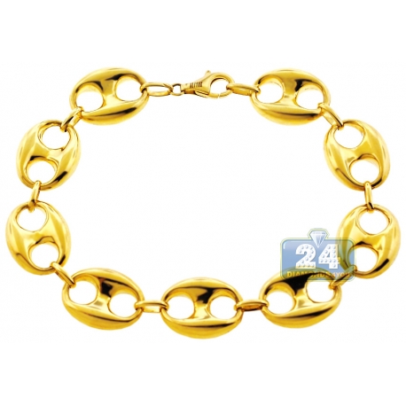 10K Yellow Gold Puff Mariner Anchor Mens Bracelet 14.5mm 8.75"