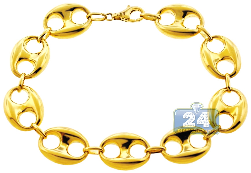10K Yellow Gold Puff Mariner Mens Bracelet 14.5 mm 8.75 inches