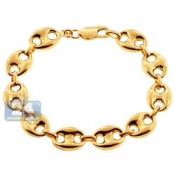 10K Yellow Gold Mariner Puff Link Mens Bracelet 12 mm 8 1/4 Inches