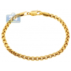 10K Yellow Gold Round Box Link Mens Bracelet 5 mm 9 Inches