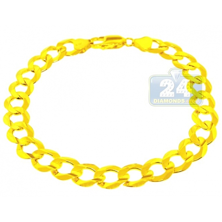 Solid 10K Yellow Gold Concave Curb Link Mens Bracelet 8mm 9"