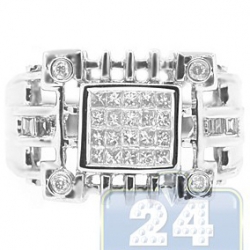 14K White Gold 0.62 ct Princess Diamond Mens Openwork Ring