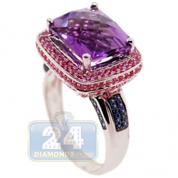 14K White Gold 5.13 ct Amethyst Sapphire Halo Cocktail Ring