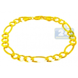 Solid 10K Yellow Gold Figaro Cuban Link Mens Bracelet 7mm 8.5"