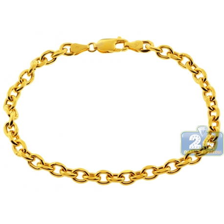 Real 10K Yellow Gold Puff Oval Cable Mens Bracelet 5.5mm 8.75"