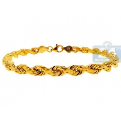 Real Italian 10K Yellow Gold Hollow Rope Mens Bracelet 5mm 8"