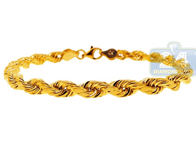 Real Italian 10K Yellow Gold Hollow Rope Mens Bracelet 5mm 8