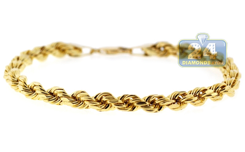 10k Yellow Gold Real Genuine 5mm Italian Diamond Cut Rope Chain Link Bracelet 8" 