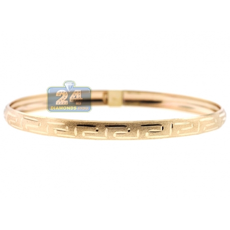 Real 10K Yellow Gold Greek Key Womens Bangle Bracelet 6mm 7"