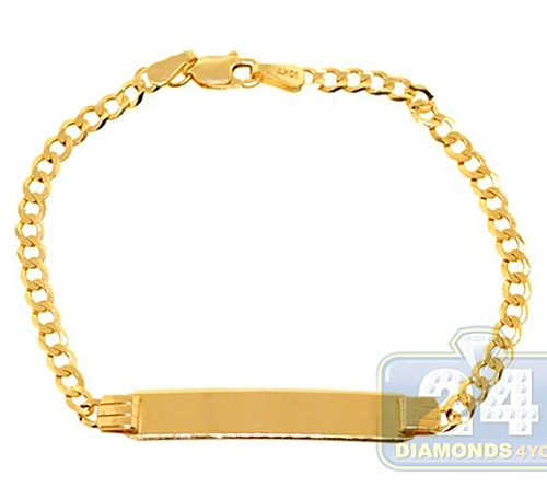 Real 14K Two Tone Gold 6" 3.5 MM Cuban Child Kid Baby Engraveable ID Bracelet 