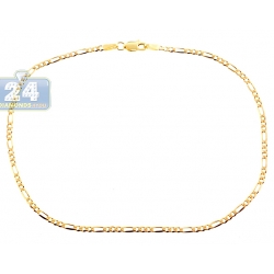 10K Yellow Gold Figaro Link Womens Ankle Bracelet 10 Inches
