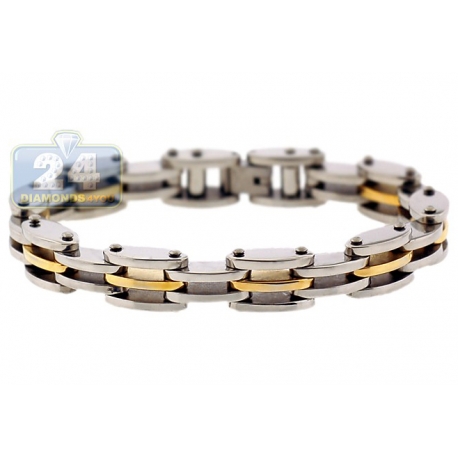 Two Tone Stainless Steel Bicycle Link Mens Bracelet 10mm 8.5"