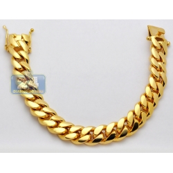 10K Yellow Gold Miami Cuban Link Mens Bracelet 13 mm 9 Inches