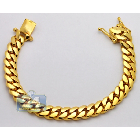 Solid 10K Yellow Gold Miami Cuban Link Mens Bracelet 11mm 9"