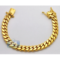 10K Yellow Gold Miami Cuban Link Mens Bracelet 11 mm 9 Inches