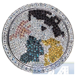18K White Gold 1.72 ct Multicolored Diamond World Map Mens Ring