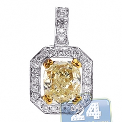 18K Gold 2.33 ct Fancy Yellow Diamond Womens Halo Pendant