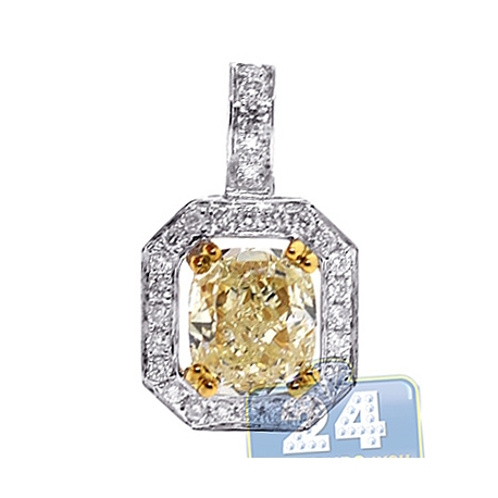 Womens Fancy Yellow Diamond Halo Pendant 18K White Gold 2.33 ct