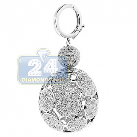 Mens Diamond 3D Ball Key Ring Pendant 14K White Gold 7.50 ct 2"