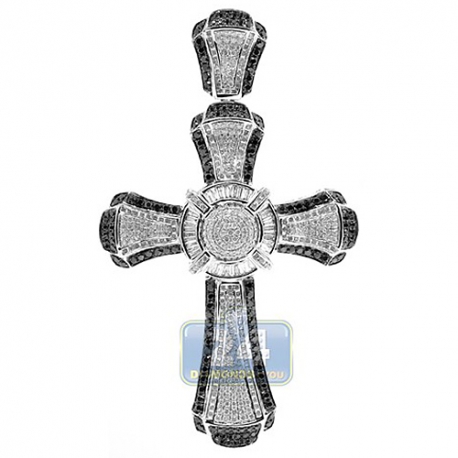 Mens Diamond Fancy Religious Cross Pendant 14K White Gold 5.15 ct
