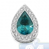 Womens Bezel Set Blue Diamond Drop Halo Pendant 14K White Gold