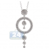 Womens Diamond Drop Circle Pendant Necklace 18K White Gold 18"