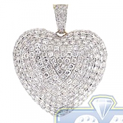 Womens Iced Out Diamond Heart Pendant 14K Yellow Gold 6.32 ct