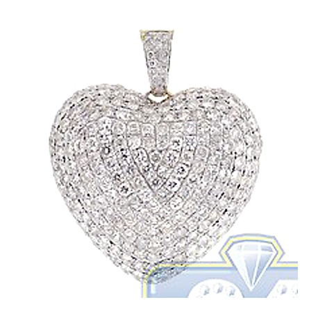 Womens Iced Out Diamond Heart Pendant 14K Yellow Gold 6.32 ct