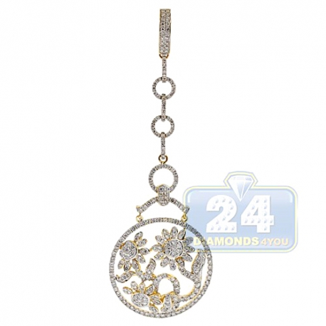 Womens Diamond Flower Chandelier Pendant 14K Yellow Gold 3.06ct