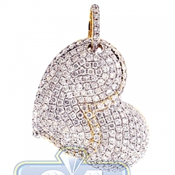 14K Yellow Gold 3.20 ct Diamond Pave Womens Heart Pendant