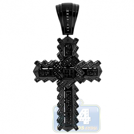 Mens Fancy Diamond Religious Cross Pendant 14K Black Gold 2.59ct