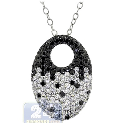 14K White Gold 2.20 ct Zebra Diamond Oval Pendant Necklace