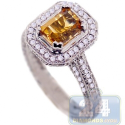 14K White Gold 1.18 ct Citrine Halo Diamond Engagement Ring