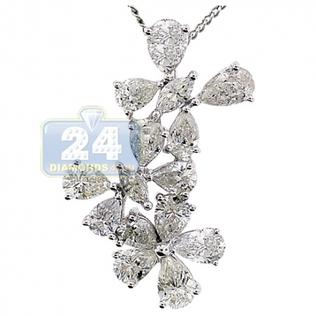 Womens Marquise Diamond Flower Pendant 14K White Gold 3.63ct