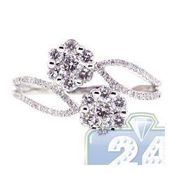 14K White Gold 1.07 ct Diamond Cluster Womens Double Flower Ring